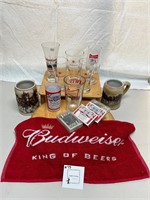 Budweiser Glassware, Bar Towel, Cards and Plate