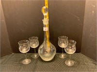 Etched Crystal Decanter & 4 Glasses