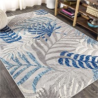 Tropic Palm Leaves Indoor Outdoor Rug 8X10