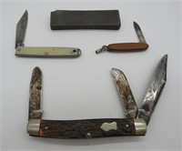 Three Made in USA Pocket Knives & Sharpen Stone