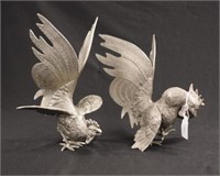 Pair silver plated decorative cockerel figures