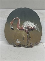 handpainted Sandollar with flamingo and duck