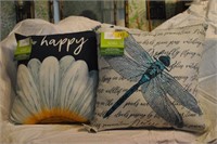 Happy and Dragonfly pillows