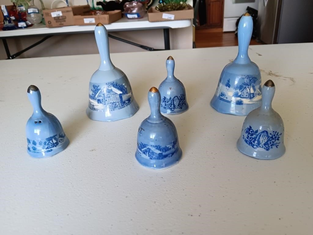 Vintage porcelain/ceramic bells. Winter scene and