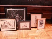 Box of artwork, mostly of animals, including