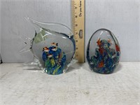 Two Fish Themed Paperweights - one in an actual