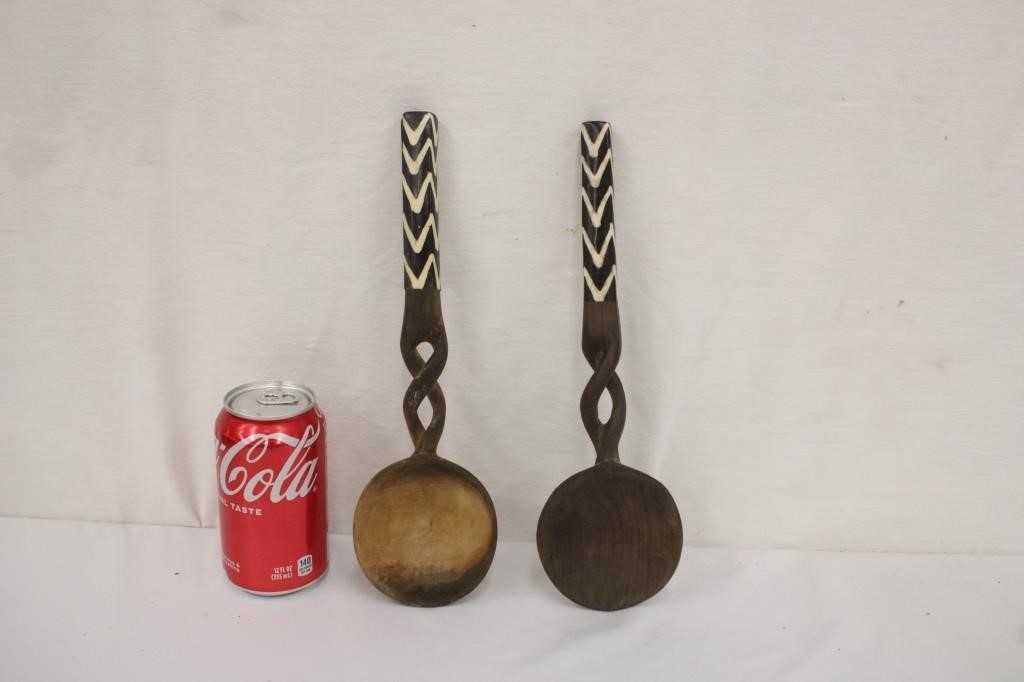 2 Hand Carved Wooden Serving Spoons
