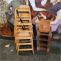 4 Wood High Chairs & 5 Booster Seats