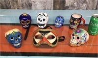 Ceramic sugar skulls & a mask