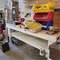 Wood Work Bench  on Wheels with Peg Board