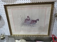 GOLD FRAME BOB WHITE BIRD PRINT ARTIST SIGNED