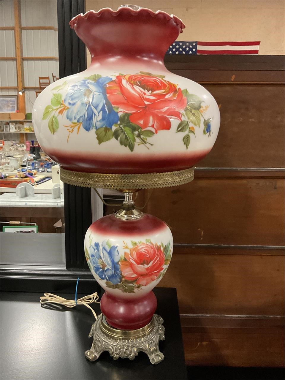 Antique floral hurricane lamp NO SHIP ITEM