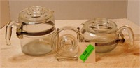 Pyrex coffee pots with extra lids, 6 cup teapot,