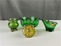 Green glass collection toothpick holders souvenir