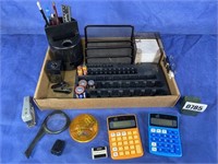 Note Cube, Battery Organizer, Calculators