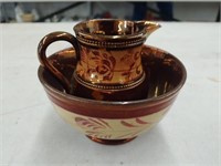 Copper Luster Creamer & Footed Bowl