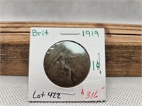 1919 1 ONE PENNY BRITISH COIN