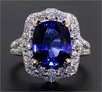 14kt Gold 6.43 ct Oval Sapphire & Diamond Ring