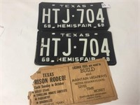 Pair of 1968 Vintage Texas Car Tags