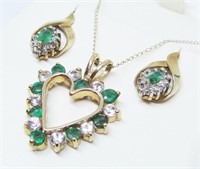 Emerald & Diamonds 10k Gold Necklace Earring Set
