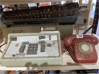 Vintage Red Telephone and Adding Machine