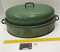 Large Green Enamelware Roaster
