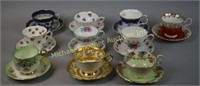 TEN ENGLISH CUPS AND SAUCERS