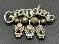 Grandma Brooch and 925 Silver Charms, TW 14.2g