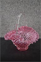 Fenton Cranberry Opalescent Hobnail Basket