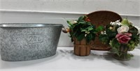 Metal Washtub, Basket, and Fruit K14G