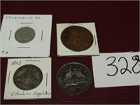 4 OLD TOKENS, ONE DATED 1893