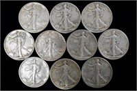 10 Silver Walking Liberty Half Dollars