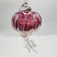 Signed Rose Red Jellyfish Glass Art