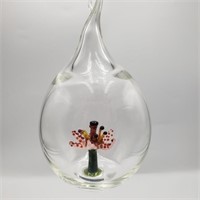Signed Mila Enclosed Flower Art Glass