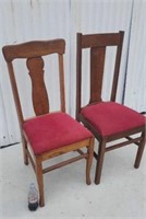 Two oak straight back chairs