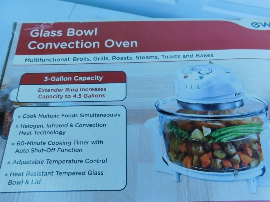 Glass bowl convection oven, 3gal. capacity.