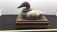 Duck decoy on wood box 7"x13"