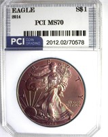 2014 Silver Eagle PCI MS70 Golden Purple