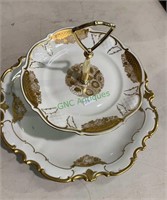 Gold decorated porcelain tidbit / cookie tray