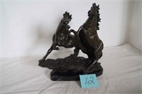 Two Horses Bronze Sculpture on Marble Base