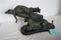 Two Puma Cat Sculpture on Marble Base
