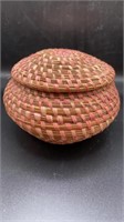 Pink & Brown Coushatta Pine Needle Basket w/ Lid