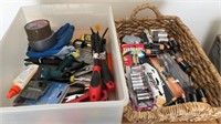 J - BINS OF SMALL HAND TOOLS & BATTERIES (G32 2)