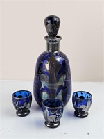 Cobalt Blue Decanter, 3 glasses