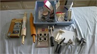 rolling pins, straws, tray, can opener