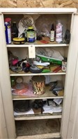 5 shelf metal cabinet with contents