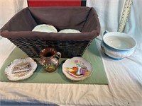 **NICE WICKER BASKET WITH DISHES