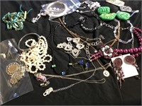 Large Lot Of Costume Jewelry Dichroic Necklace Etc