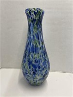 18 " Art Glass Vase - Blue, Green & White
