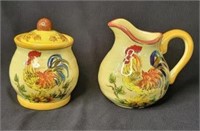 Red Rooster Hand Painted Creamer & Sugar Bowlby